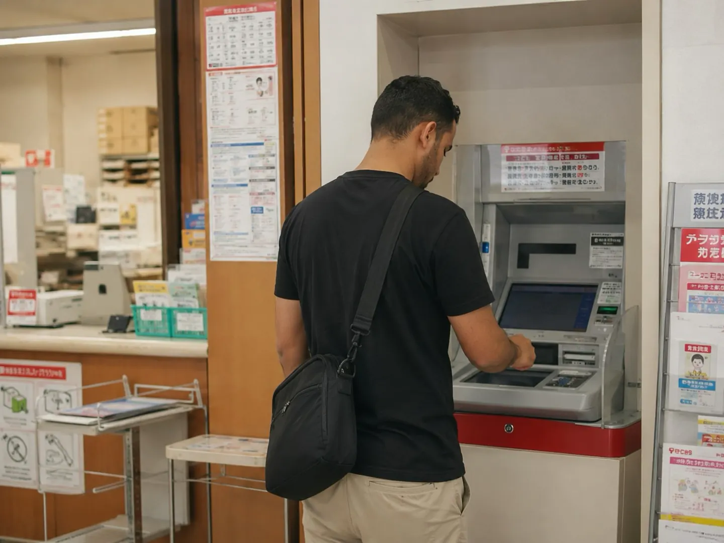 مسافر يستخدم ATM في مكتب البريد الياباني