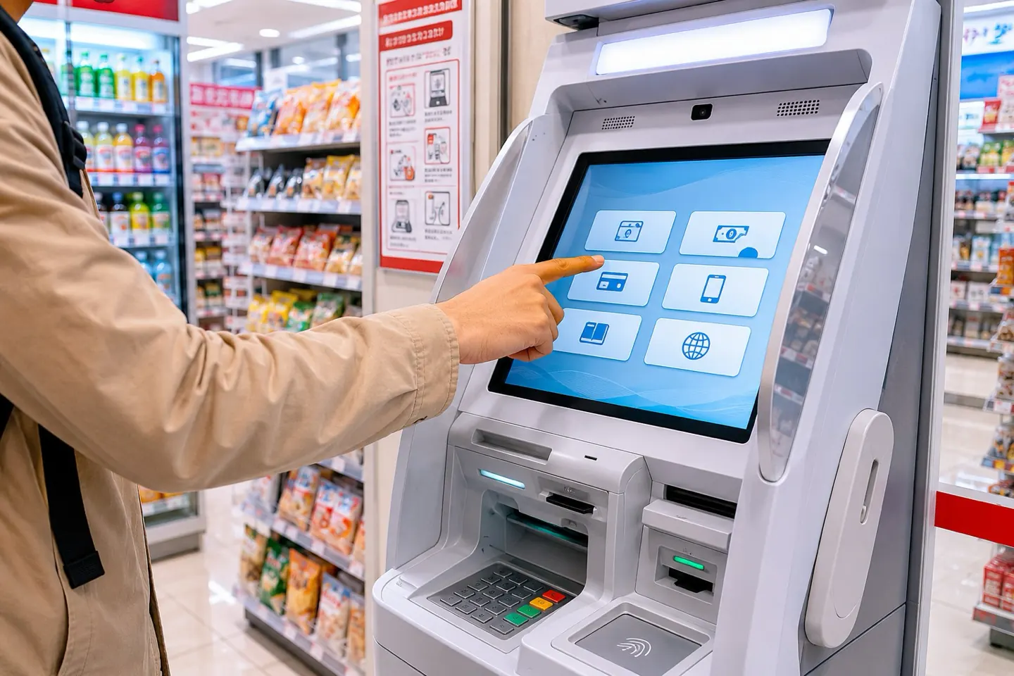 سائح يستخدم ATM داخل كونبيني ياباني